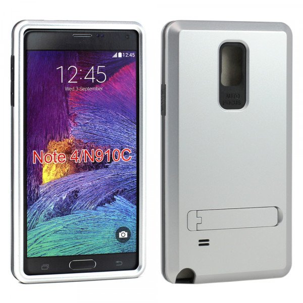 Wholesale Samsung Galaxy Note 4 Strong Armor Hybrid with Stand (Silver)